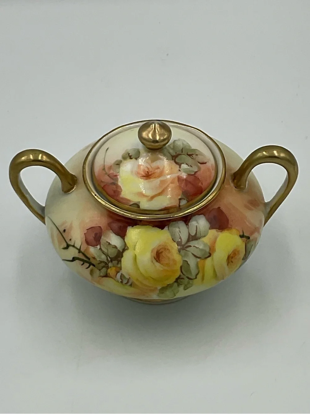 Antique TE-OH China Hand Painted Covered Sugar Bowl from Nippon Era